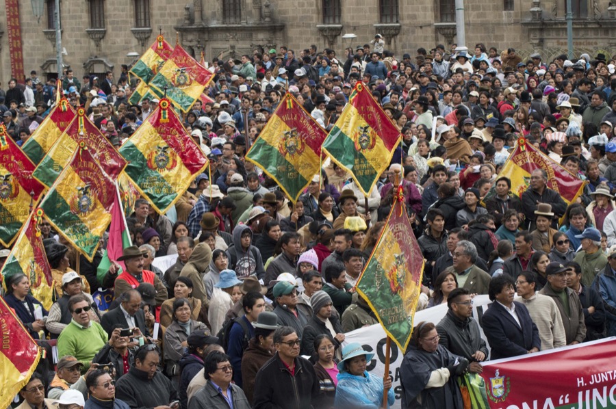 Thousands protest in La Paz's San Francisco square on Nov. 29 over widespread water shortages in the Bolivian city. Thousands protest in La Paz's San Francisco square on Nov. 29 over widespread water shortages in the Bolivian city.